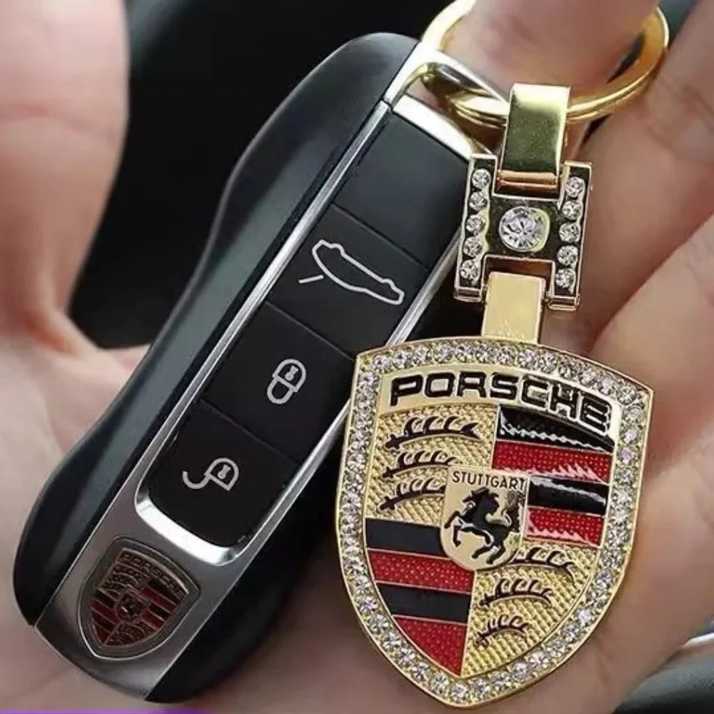 PORSCHE STUTTGART HOTROD Metal Crest KeyRing Key Chain Golden Pendant Keyholder - Picture 4 of 6